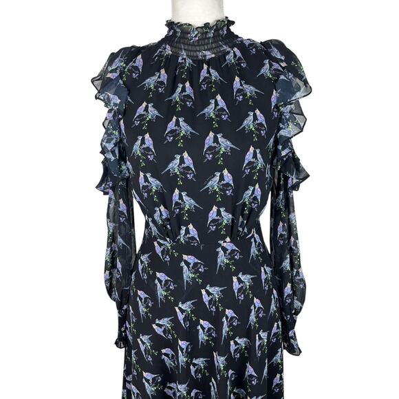 Ted Baker Hilaina Love Birds Midi Dress Black Cold Shoulder Size 0 or US 2 - Picture 9 of 13